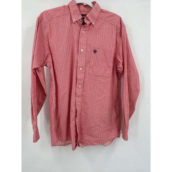 Ariat Mens Western Button Down Shirt Size S Pink Geometric Print Cowboy Rodeo - Picture 1 of 8